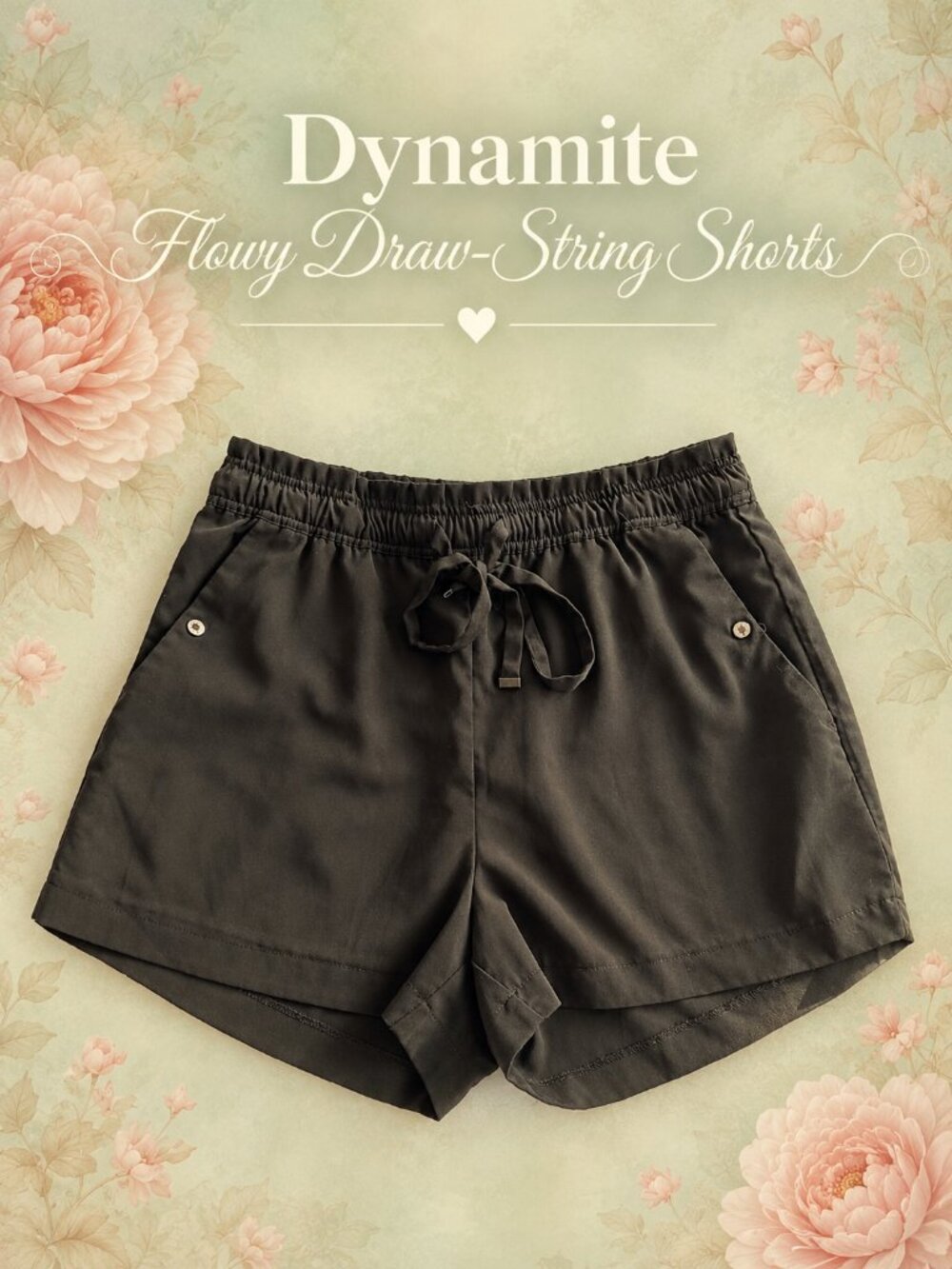 Dynamite Black Flowy Drawstring Shorts with Elastic Waist